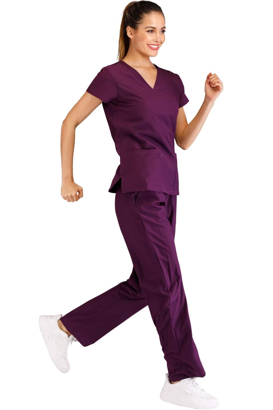 Minty Mint Women's V Neck Solid Stretch Medical Scrub Set Lotus XL