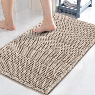 H.VERSAILTEX Upgraded Waffle Bath Mat Super Absorbent Non Slip Bath Rug for Bathroom Floor, 20" x 32", Irish Cream