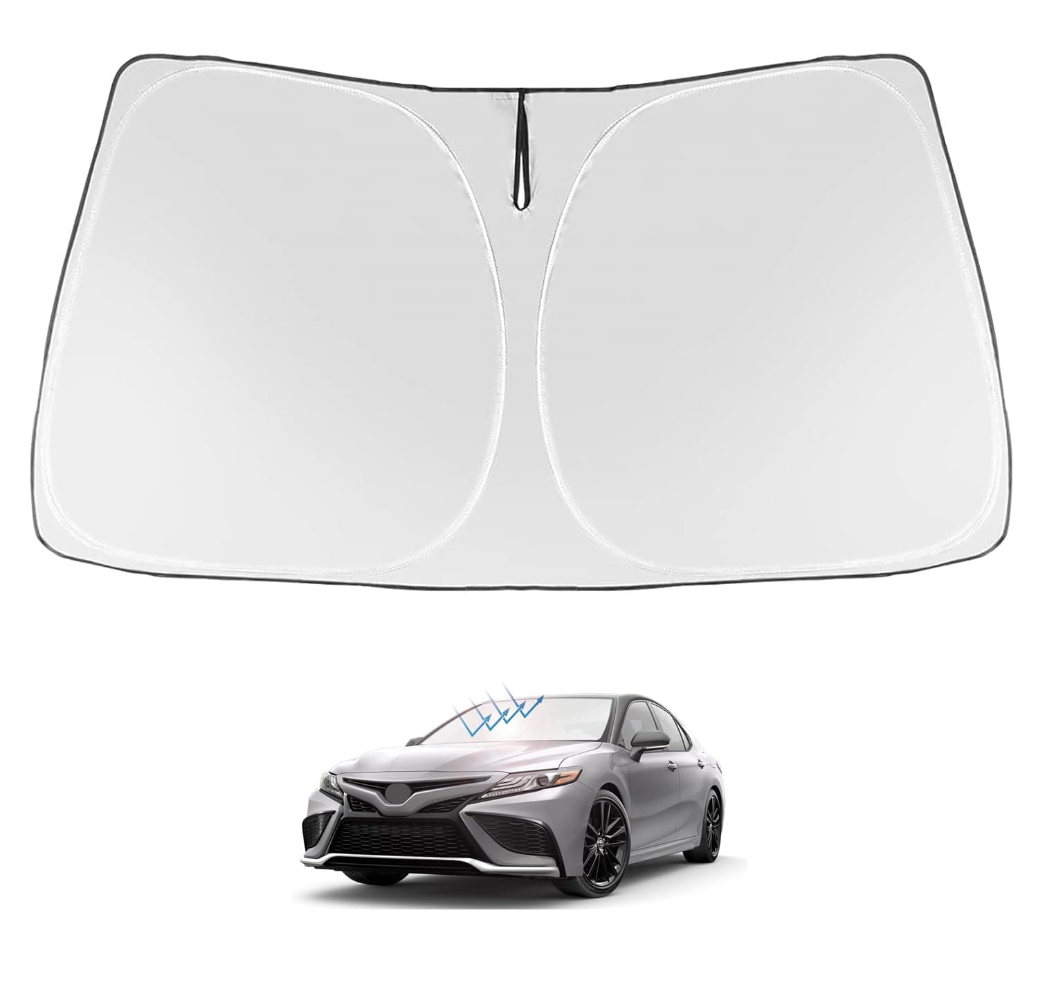 Proadsy 2026 Upgrade Windshield Sun Shade Custom Fit 2018-2025 2026 Camry LE XLE Hybrid SE XSE 4-Layer Foldable Front Sunshade Protector Sun Visor Blocks UV Rays Keep Car Cooler
