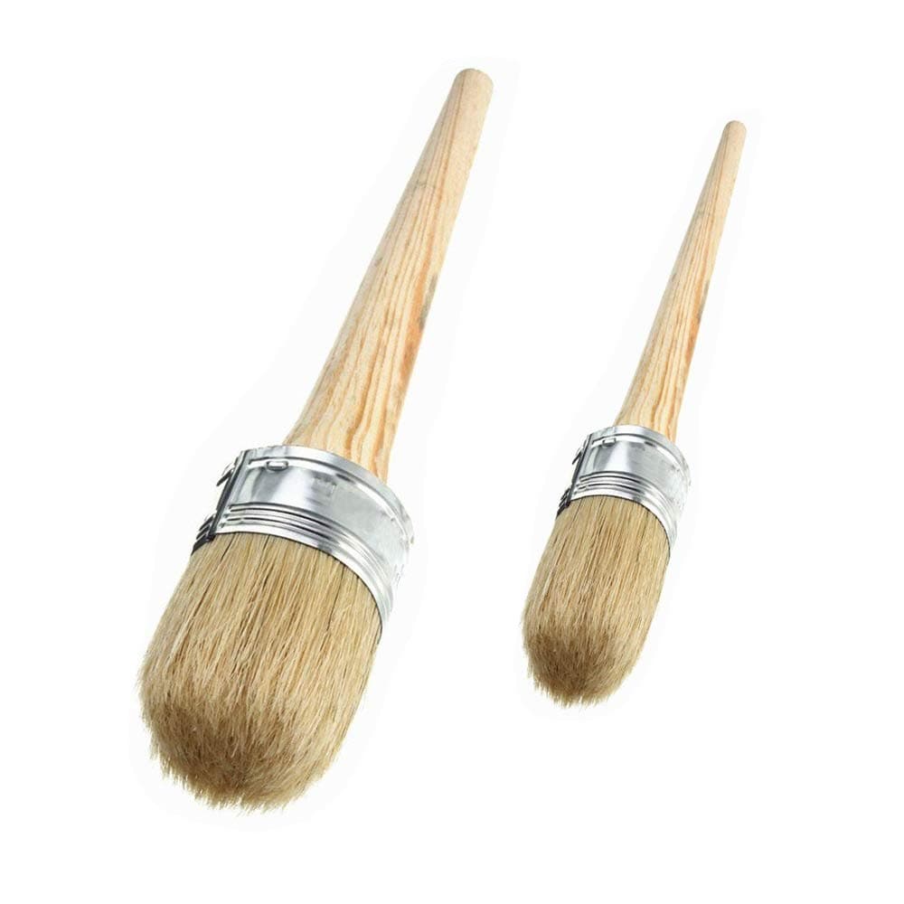 2 PCS Chalk Paint Wax Brush Set – 1" 2" Natural Bristle Round Wax Brush for Painting or Waxing Furniture Home Decor