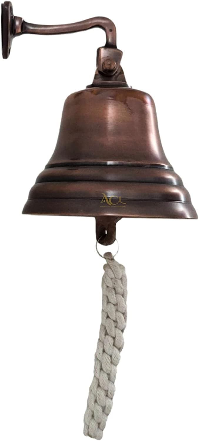 Assorted Collections Wall Mounted Bell | Last Orders Bell with Rope Pull | Ideal for Home Bar, Pub, Reception | Classic Nautical Decor | Crisp, Loud Sound | Copper Bell Premium Bar Accessory (4 Inch)