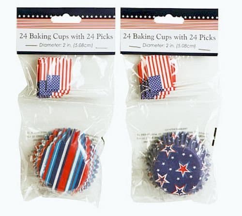 One Pack Patriotic Baking Cups 24 Cupcake Liner with 24 Decorative Picks - Varied Design