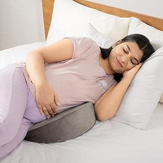 Wakefit Pregnancy Pillow | 3 Month Warranty | Velvet Wedge-Shape Maternity Pillow for Pregnant Mothers, Pillow for Pregnant Women | Charcoal Grey