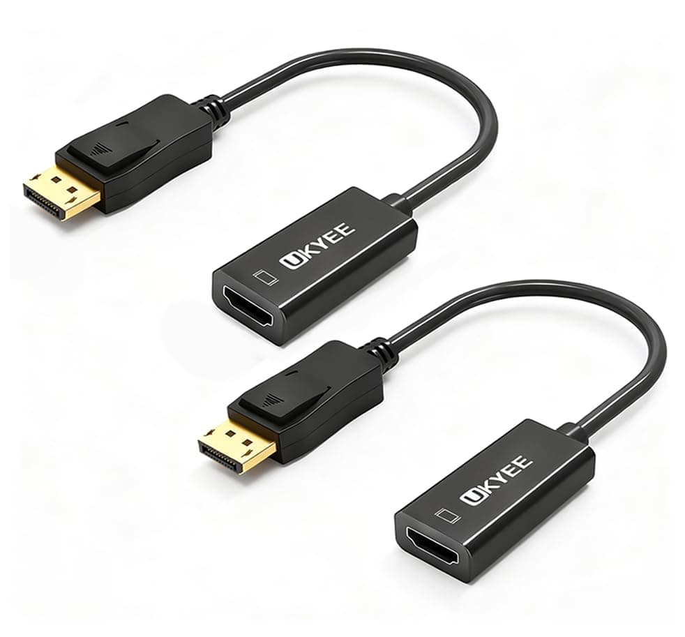 Displayport to HDMI Adapter 2-Pack, Display Port DP to HDMI Converter Cable Male to Female Port 1080P Compatible with PC, Monitor, Projector, HDTV - Black