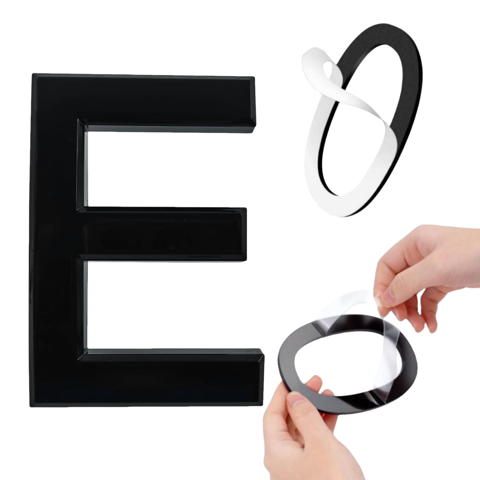 Self-adhesive 8 Inch House Numbers Acrylic House Number Modern House Numbers Black Mailbox Numbers for Outside Address Home Number for Apartments Office Hotel Room (Letter E)