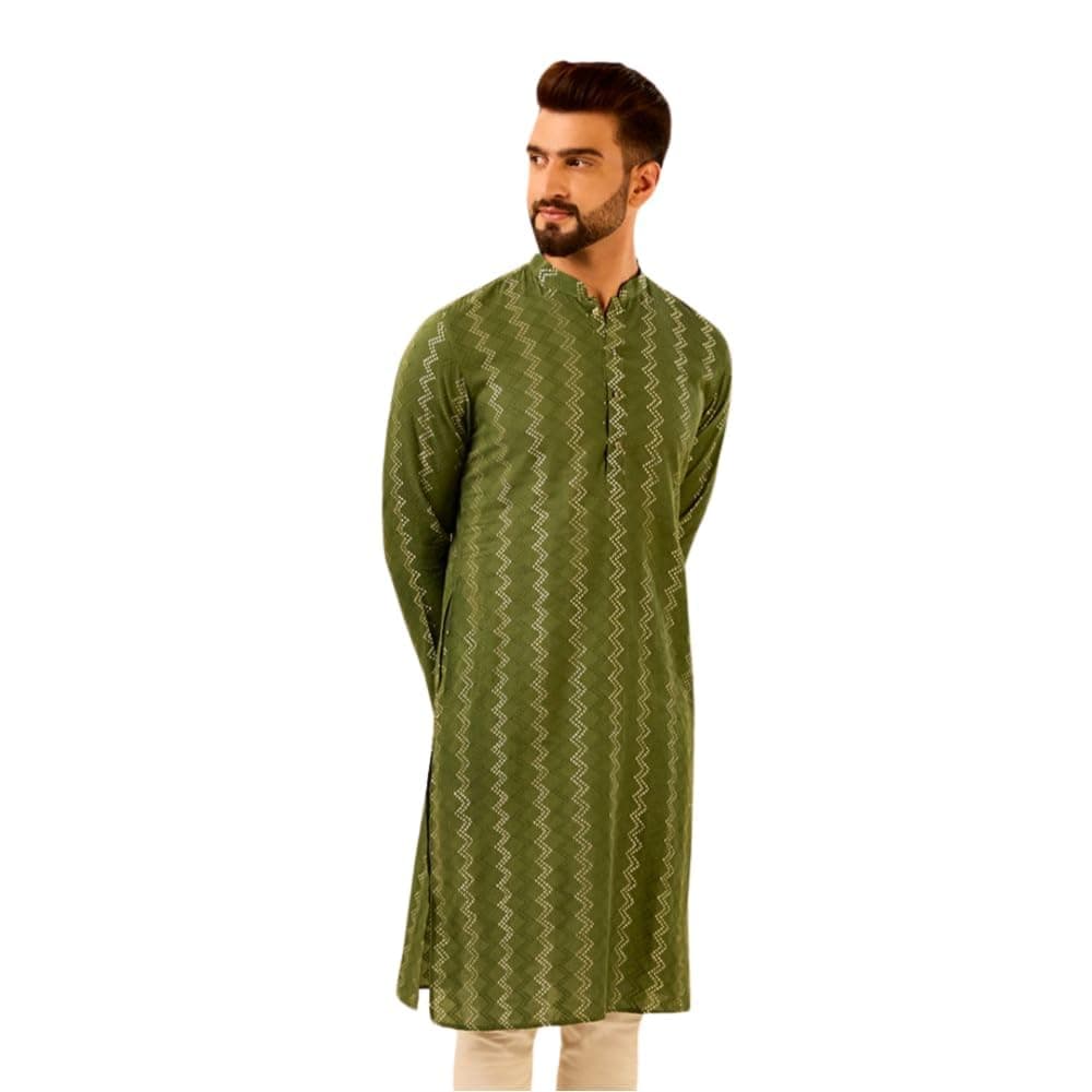 Men's Cotton/Silk Blend Lappet Kurta – Regular Fit with Mandarin Collar|Traditional Ethnic Festive Wear