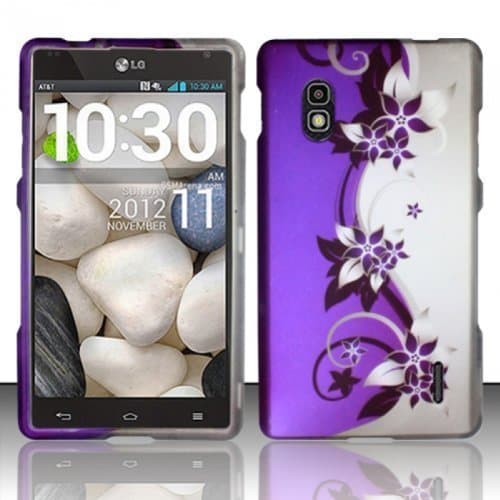 For Lg Optimus G E970 (At&t) Rubberized Design Cover - Purple/silver Vines