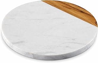 White Marble Board - Cheese Board | Acacia Wooden Serving Tray For Charcuterie, Cheese, Meats, Fruit, Crackers | Cutting Board, Serving Tray, Round Slab 10 Inches.