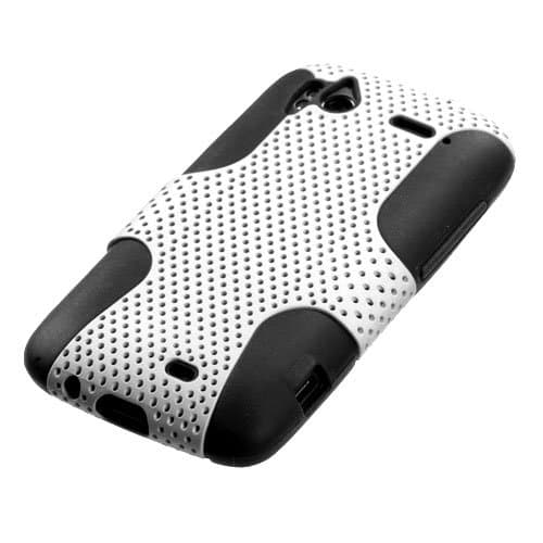 White Black 2 in 1 Hybrid Rubber Plastic Skin Case Cover for HTC Sensation 4g /T-mobile