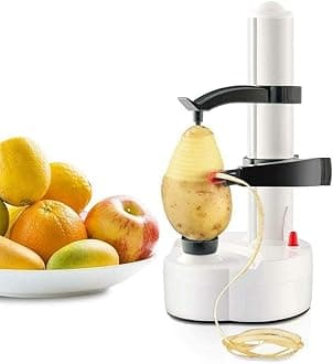 TOPCHANCES Multifunctional Automatic Electric Potato Peeler Automatic Rotating Fruits Vegetables Cutter Kitchen Peeling Tool for Fruit Vegetables Battery Powered (White)