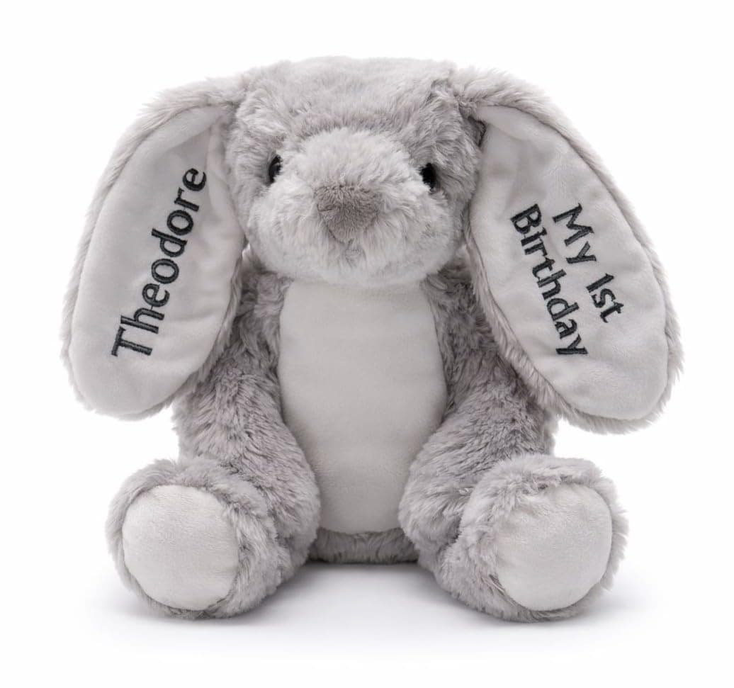Personalised Baby Bunny Teddy Bear – Soft Plush Rabbit with Custom Name & Date – Newborn Baby Gift, Baby Shower Present, Nursery Soft Toy, Baby’s 1st – 5 Colours