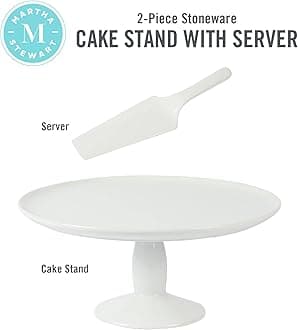 Martha Stewart 12" x 5.7" Stoneware Cake Stand W/ Server - White