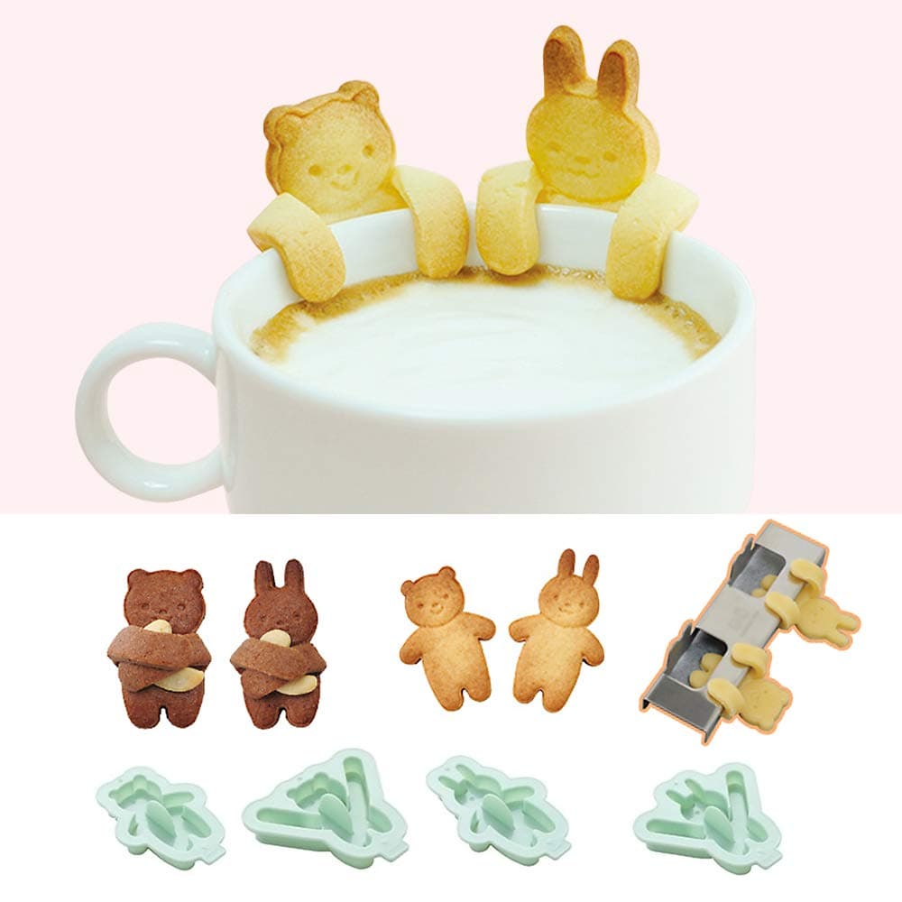 Hanging Cup Rabbit Bear Cookie Cutters, Huggy Rabbit Bear cookie mold, 5-Piece Set