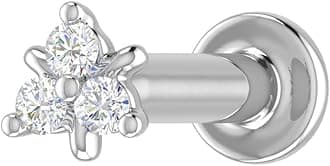 0.03 Carat 3-Stone Natural Diamond Nose Pin Screw Back Nose Stud 18K Gold Body Piercing Jewelry Gift for Women