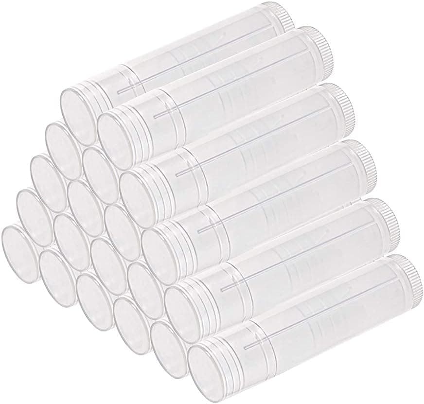 25pcs 5g twist- up lip balm tubes, clear empty plastic lip gloss balm refillable bottles rotatable deodorant Cosmetic Containers with Caps for homemade Lipstick Tubes for DIY (25)