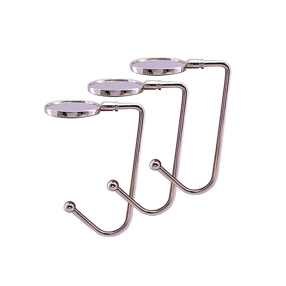 3 Pack Long Purse Hooks,Table Hanger Holder,Portable Bag Holder Under Counter,Plated Round Metal Desk Hook Stocking Clips for Handbags