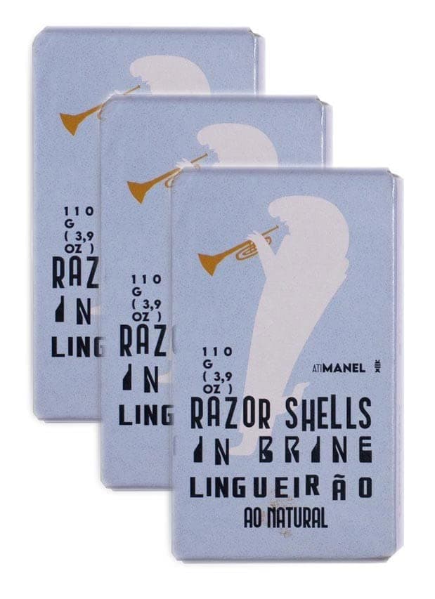 Spanish Razor Shells Canned in Brine 8/10 | B Vitamins, Omega-3 | Tinned Seafood by Ati Manel | 3 x 110g Can