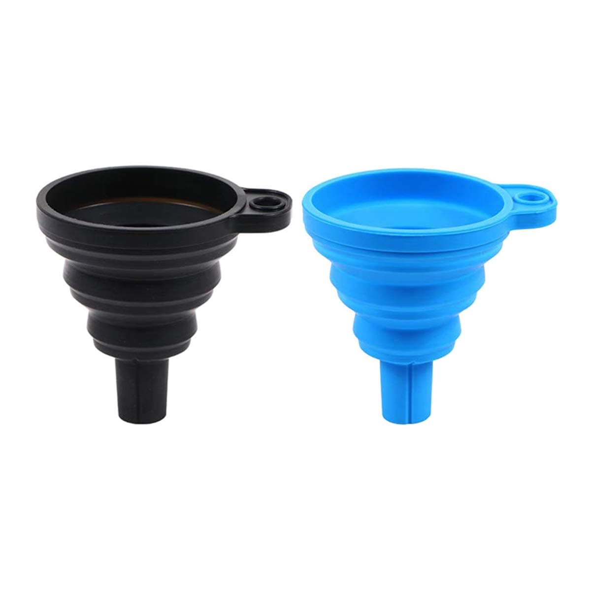 Collapsible Funnel, 2Pcs Silicone Flexible Gel Foldable Hopper for Kitchen, Oil, Water, Powders, Cooking Tools (Blue and Black)