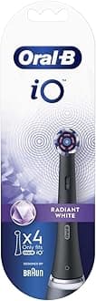 Oral-B iO Radiant White Electric Toothbrush Head, Angled Bristles Deeper Plaque Removal, with Polishing Petals for Teeth Whitening, Pack of 4 Toothbrush Heads, Black