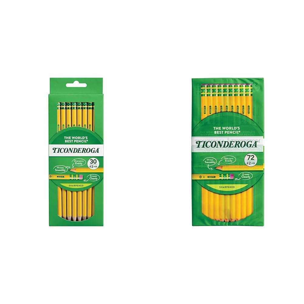 Ticonderoga Wood Pencils, Pre-Sharpened, Yellow, HB Soft Graphite, 30 Count x 6 Packs + 72 Count