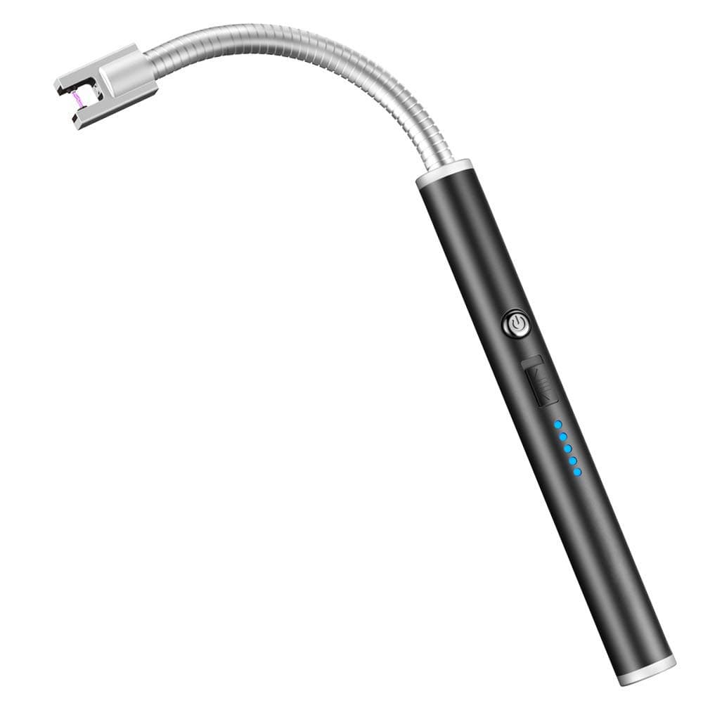 Candle Lighter - JCHIEN Electric Arc Lighter LED Battery Display Safety Switch with Longer 360° Flexible Neck USB Rechargeable Lighter for Kitchen Household Camping BBQ Firework