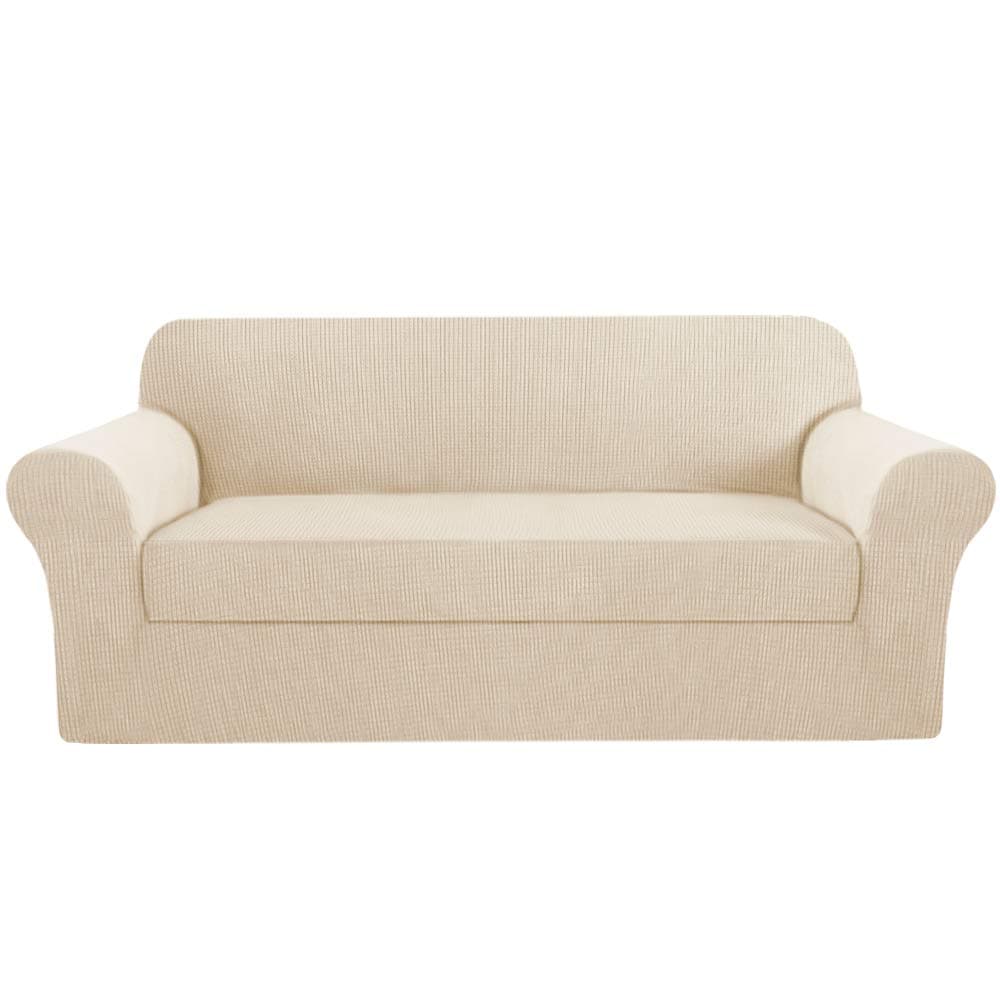 H.VERSAILTEX 2 Piece Sofa Slipcovers Couch Cover High Stretch Furniture Cover for Sofa Fit Sofa Width Up to 90 Inch, Lycra Spandex Jacquard Fabric Sofa Protector - Sofa Large Size - Natural