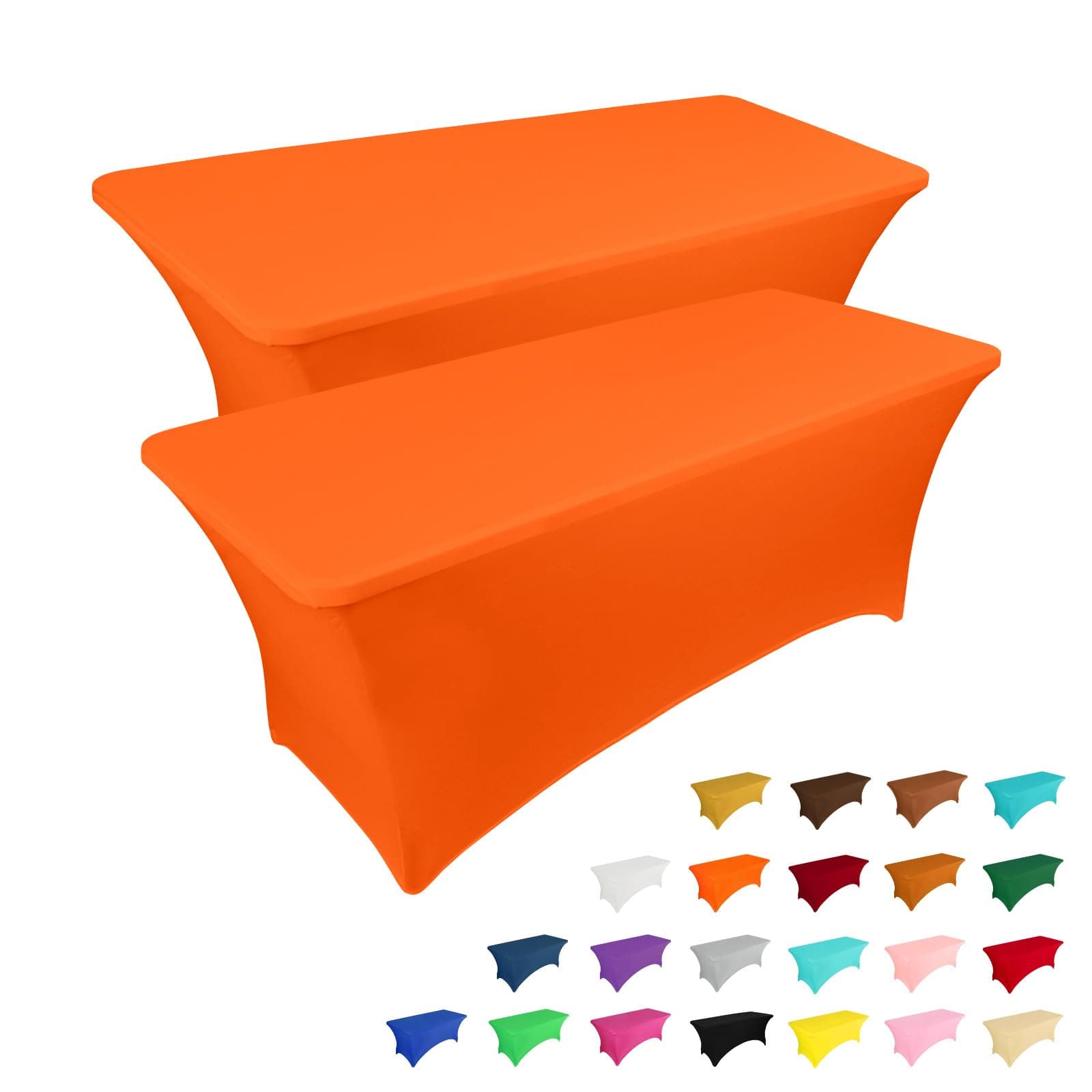 IVAPUPU 2 Pack 6FT Table Cloth for Rectangular Fitted Events Stretch Orange Table Covers Washable Spandex Tablecloth Protector for Party, Wedding, Cocktail, Banquet, Festival