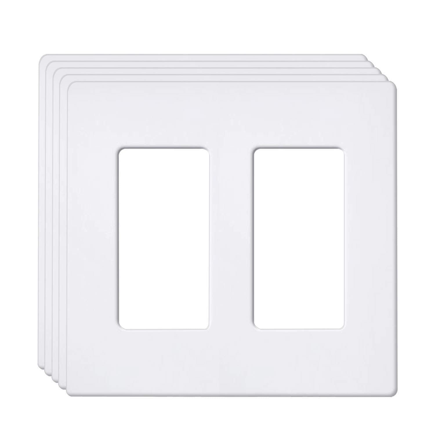 [5 Pack] BESTTEN 2-Gang Screwless Wall Plate, USWP6 Snow White Series, Decorator Outlet Cover, H4.69” x W4.73”, for Light Switch, Dimmer, GFCI, USB Receptacle