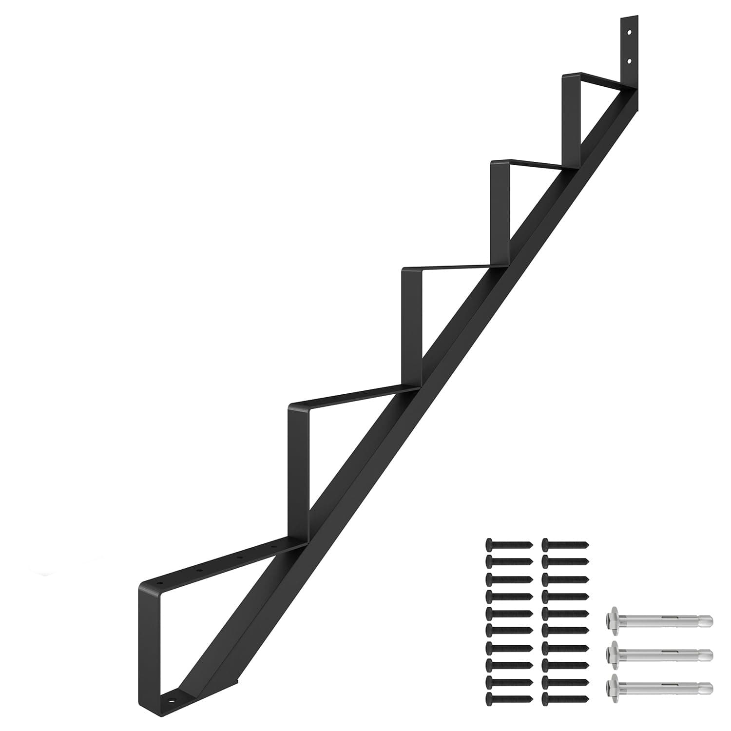 DIYHD Steel Stair Riser 5 Step Stair Stringer for Deck Height 43in,Powder Coated Black,MAX Load Capacity:500lbs,1pcs