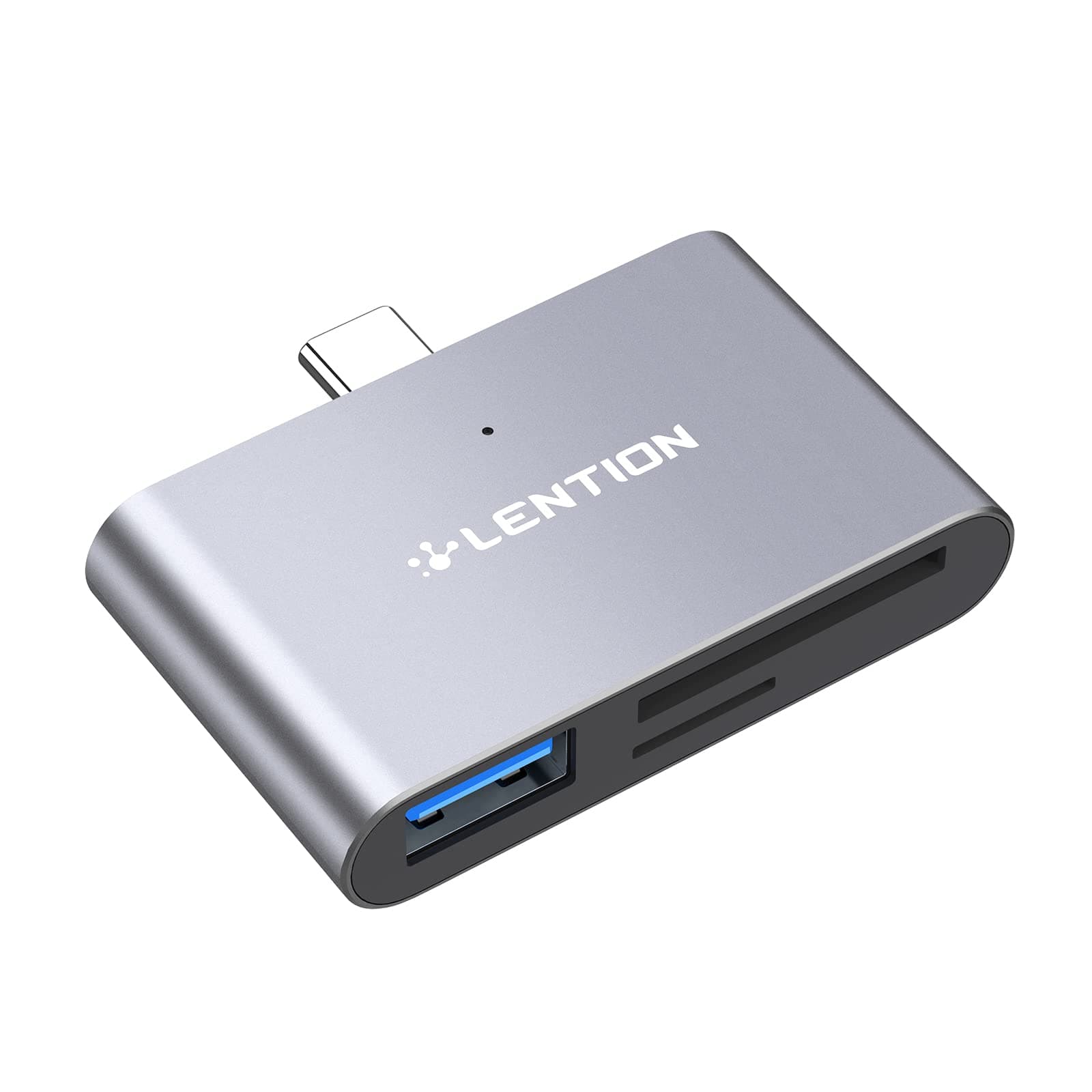 LENTION USB C to SD/Micro SD Card Reader with USB 3.0 Adapter Compatible 2023-2016 MacBook Pro, New iPad Pro/Mac Air, Surface, Phone/Tablet, More, Stable Driver Certified (CB-CS15, Space Gray)