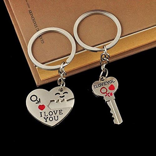 Happylife Shop 1 Pair Hot Couple Gift Heart Key Keychain Keyring Set Valentine's Day Lover Gift.