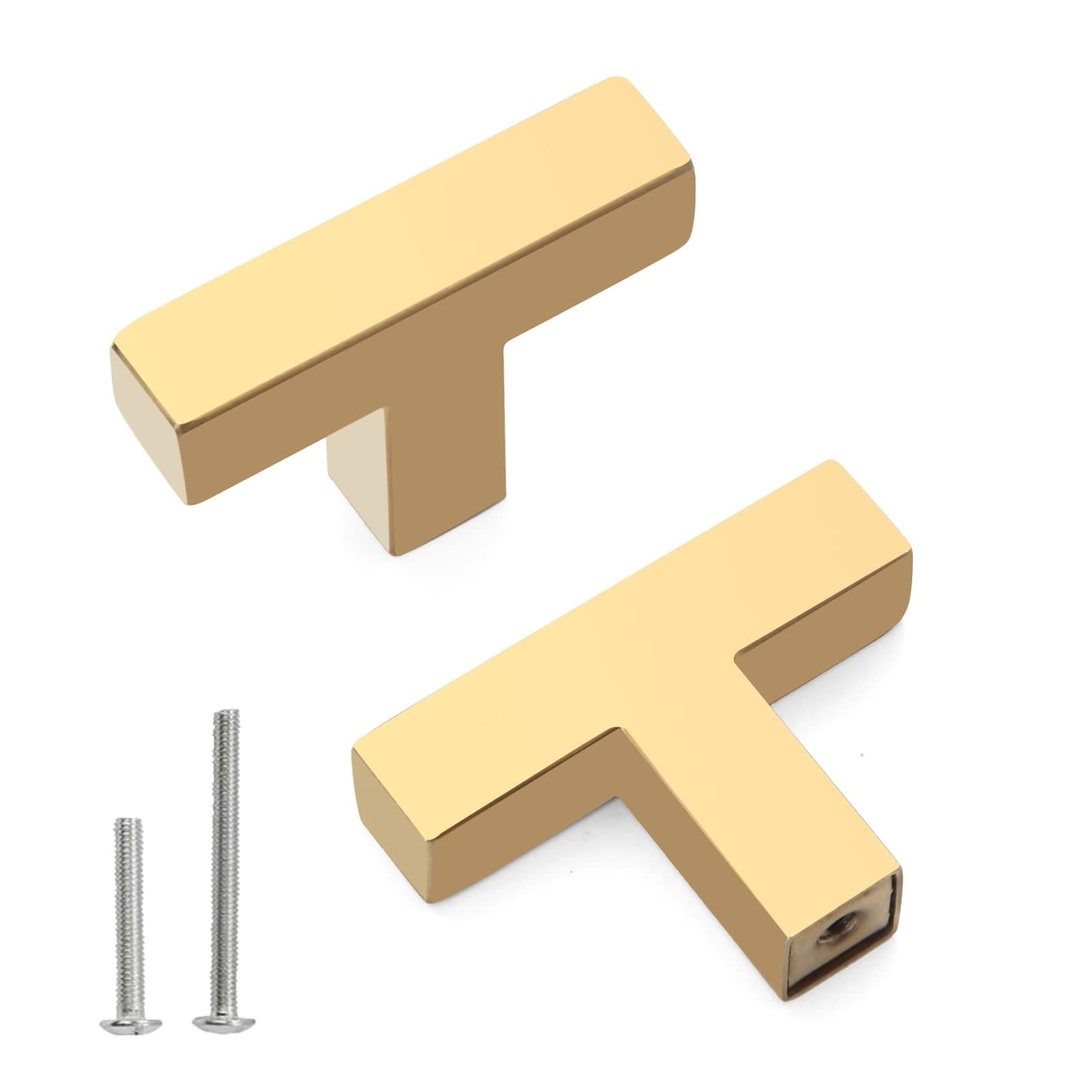 Redunest Cabinet Knobs Single Hole Cabinet Knobs, 5 Pack Square Gold Bar Cabinet Pulls Drawer Cabinet Knobs Cupboard Hardware Cabinet Handles, Stainless Steel Single Hole Cabinet Knobs