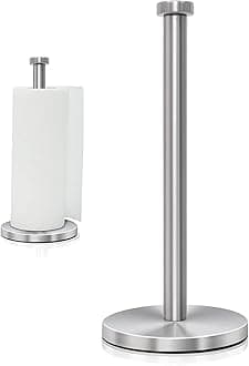 Stainless Steel Paper Towel Holder Countertop, Standing Paper Towels Holder for Kitchen Dining Table Bathroom, Weighted Paper Towel Holder for Standard or Large-Sized Roll (Silver)