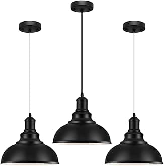 3PCS Pendant Lighting, Vintage Industrial Fixtures, Black Metal Chandelier Lights, Ceiling Lamp for Kitchen Home Island Dining Room Bedroom, 11.4 inches