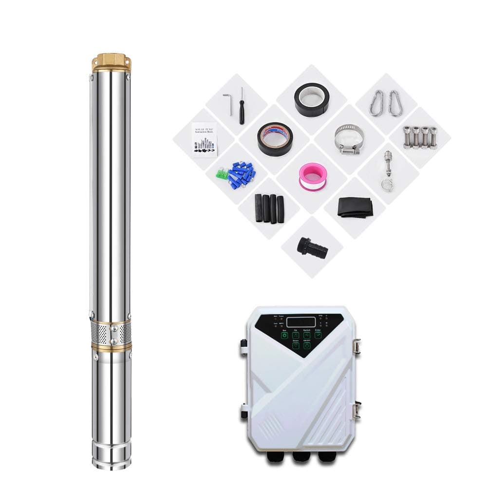 Pump! 3" Deep Well Solar Water Plastic Impeller Submersible + MPPT Controller 2HP 110V 16.7GPM 590FT Not Include Solar Panel