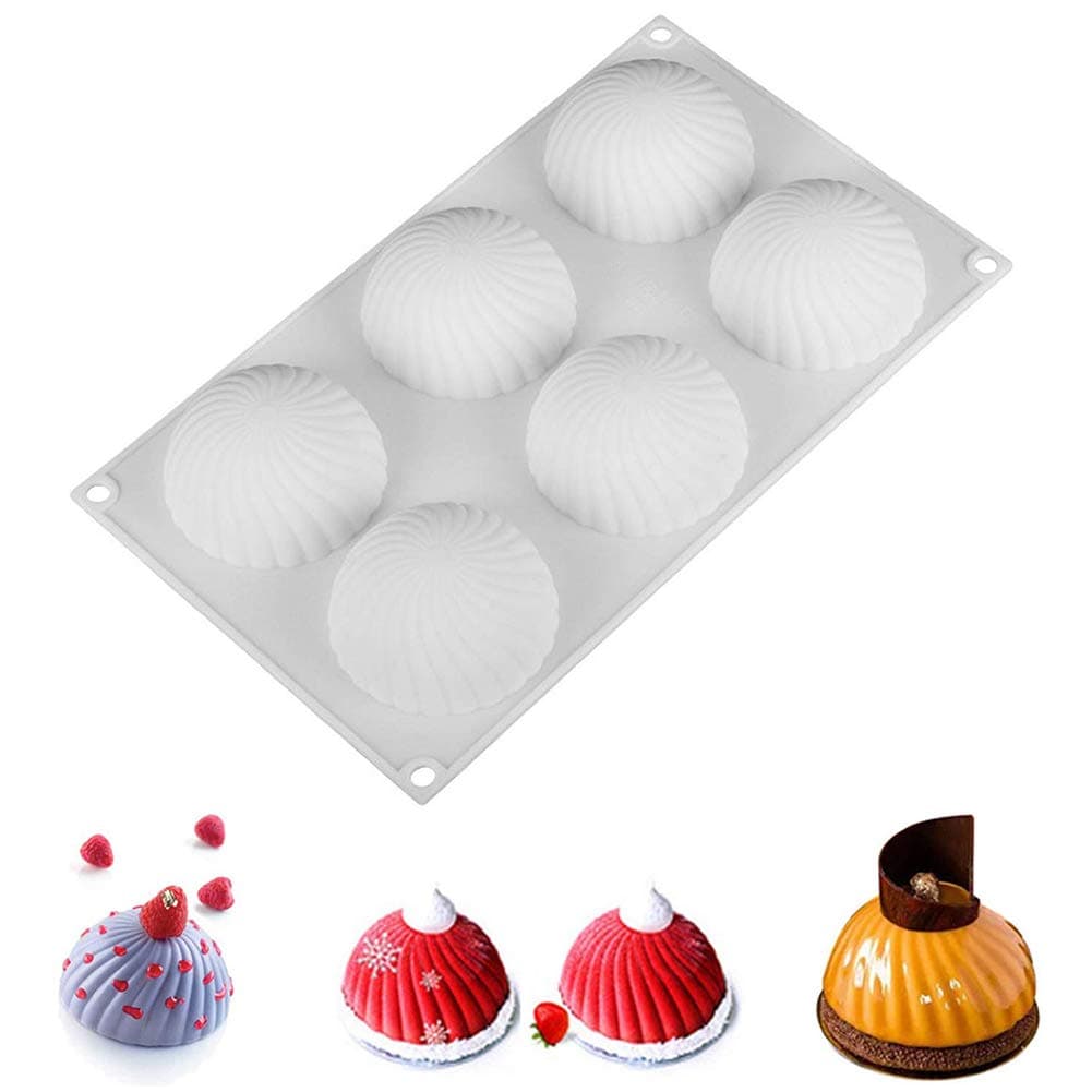 OCPO Kitchen Swirl Silicone Mold for Baking Mousse Cake, Pastry, Chocolate, Dessert, Pudding, Jelly, Cake Decorating Mold, 3D Swirl Shape (6-Cavity)
