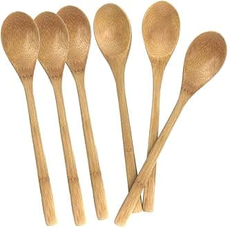 Bamboo Spoon Set for Eating Cooking Mixing Stirring,9.6 inch Soup Spoon Cooking spoon,Natural Tableware,Kitchen Tool Set Long Handle,Eco Friendly Table Spoon (6 Pieces)