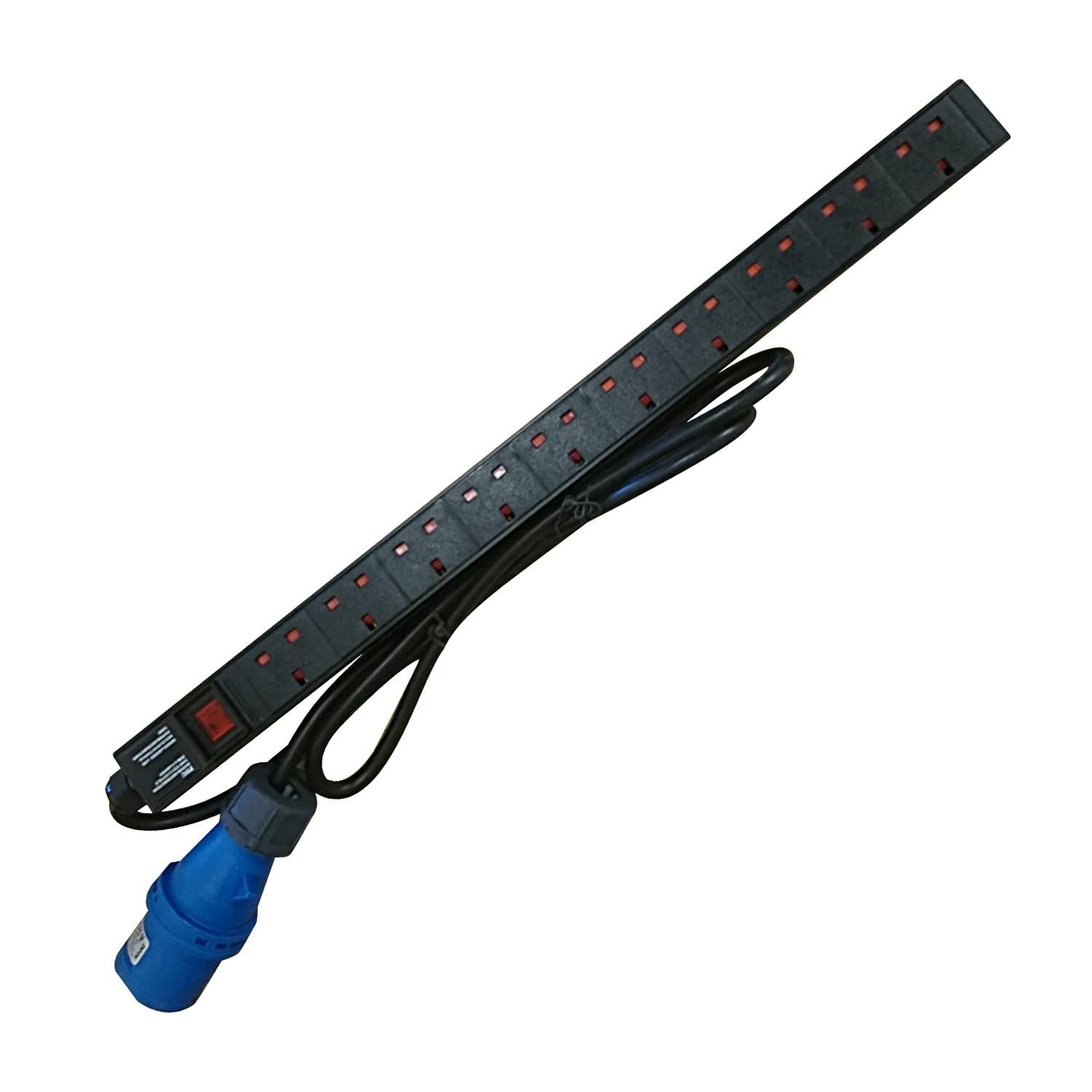 LMS DATA Vertical PDU 10 Way UK Power Distribution Unit – 32A 3-Pin Commando Plug Input – Heavy-Duty Aluminium Rack PDU with Neon Switch & 1.8m Power Cable