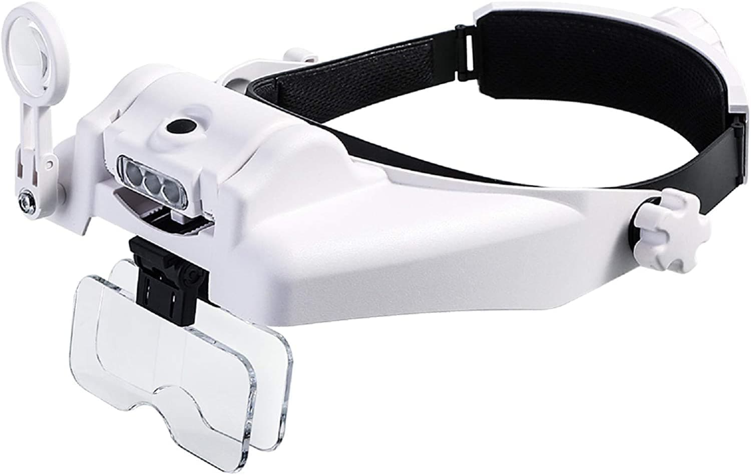 Headband Magnifying Glass with Light, Head Mount Magnifier Glasses Visor Handsfree Reading Magnifying Glasses for Close Work, Jewelers loupe, Sewing, Crafts, Hobbies, Repair (1.0X to 14X LED)