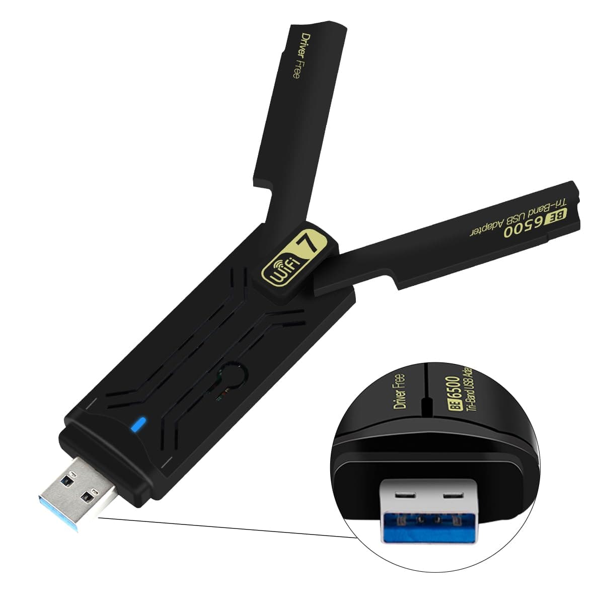 WiFi 7 USB 3.0 Adapter - 6500Mbps Tri-Band 2.4G/5G/6GHz Wireless Network Card - Driver Free Plug & Play for Gaming PC Laptop Windows 10/11 - Ultra-Low Latency WPA3 Encryption