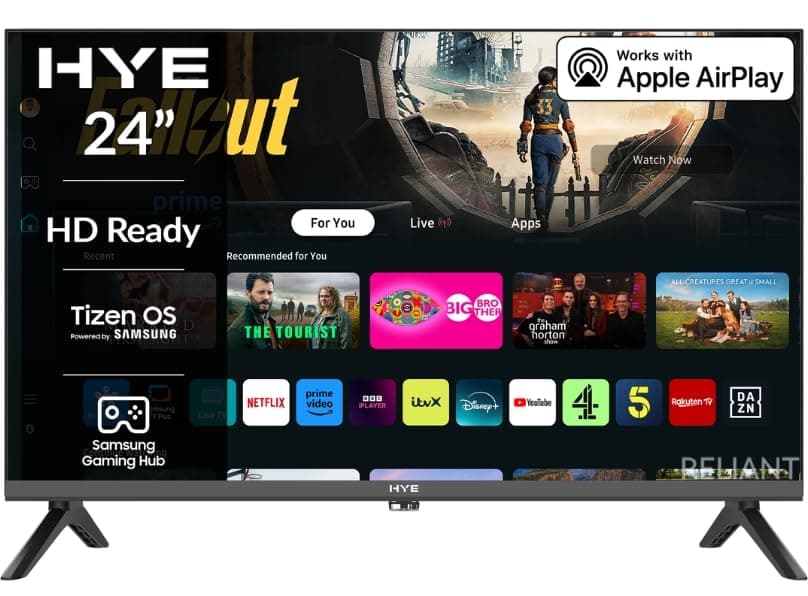 HYE TV - Smart TV, 24" Screen Size, HD Ready Resolution, Apple AirPlay, Samsung Tizen OS & Gaming Hub, Versatile Connectivity, Black, Perfect For Streaming, Gaming & Entertainment - 24HDS1008