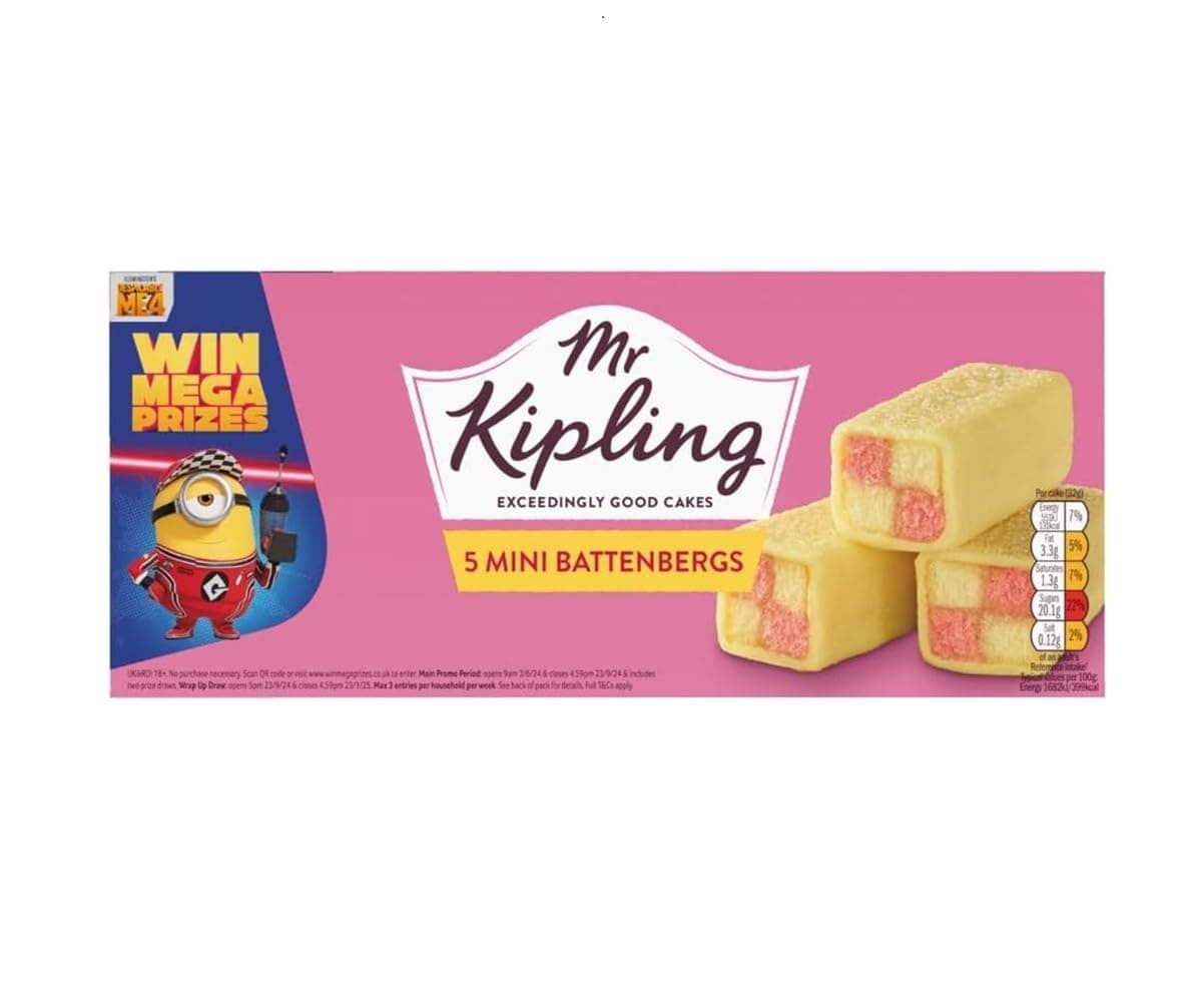 Mr Kipling Mini Battenbergs Cakes, 5 Treats – Perfect For Snacking On-the-Go (Pack of 1)