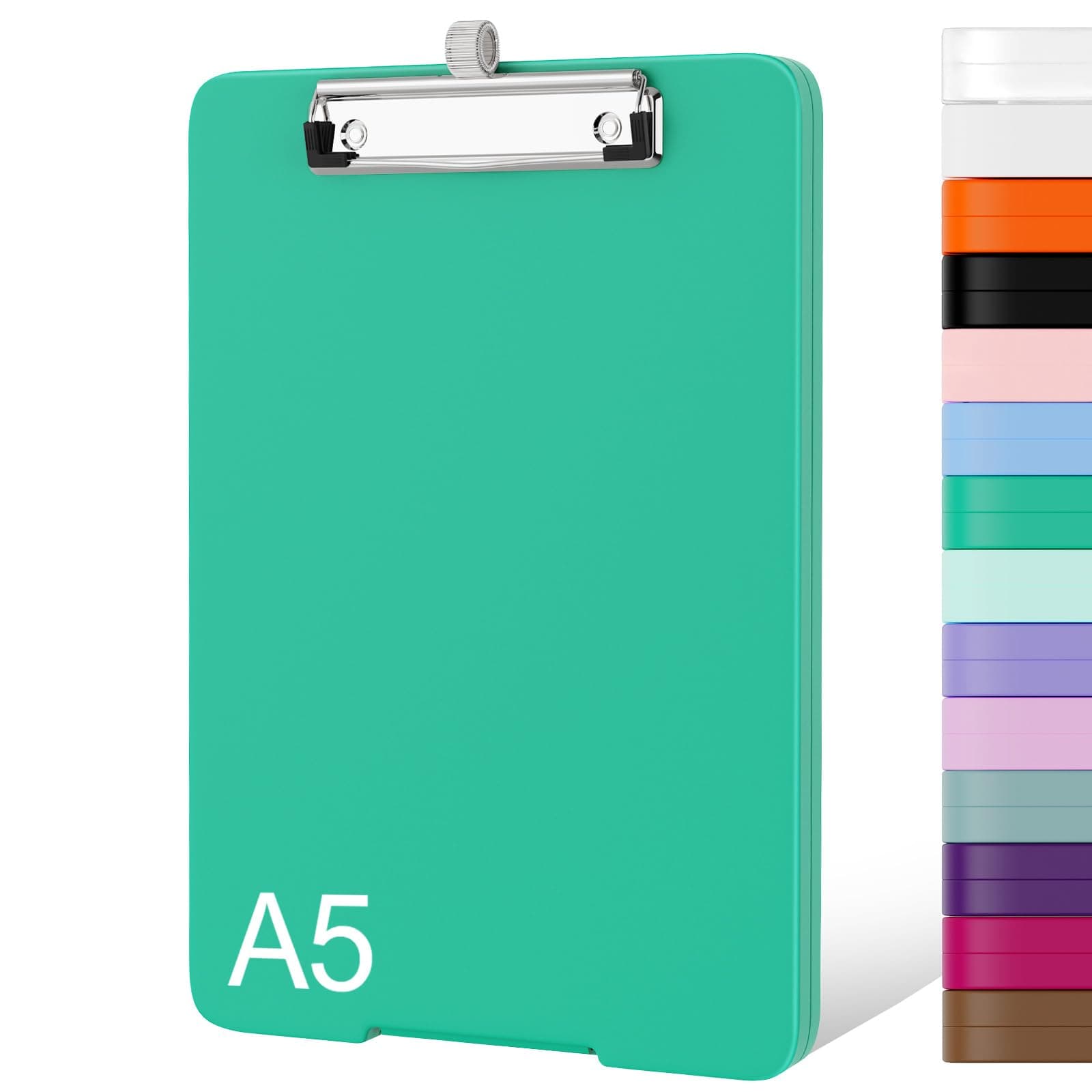 Piasoenc Small Clipboard with Storage, A5 Organization Box with Pen Holder, Plastic Clipboard with Low Profile Clip for Nurses, Teachers, Green