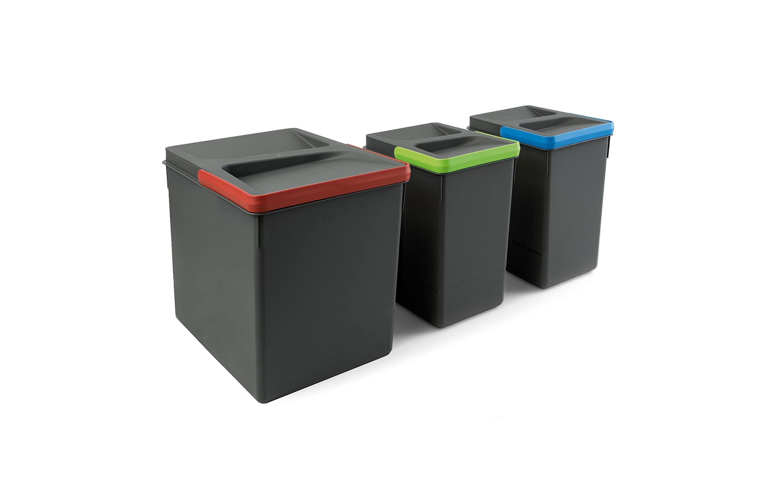 Emuca - Recycle Containers for kitchen drawers, Height 266mm (10,47 inch), 1x15L + 2x7L, Anthracite grey plastic, Plastic