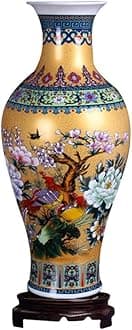 Jingdezhen Large Fishtail Ceramic Floor Vase,Flower Vase Handmade Home Decorative Vase,Height 18.11"(46cm),Golden