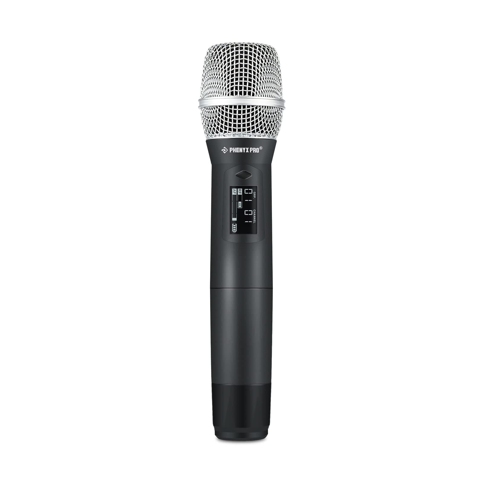 Phenyx Pro Professional Wireless Microphone, UHF Dynamic Microphone, Metal Cordless Microphone, Handheld Microphone for True Diversity System PTU-1U/PTU-2U with Selectable Frequencies (PWH-12)