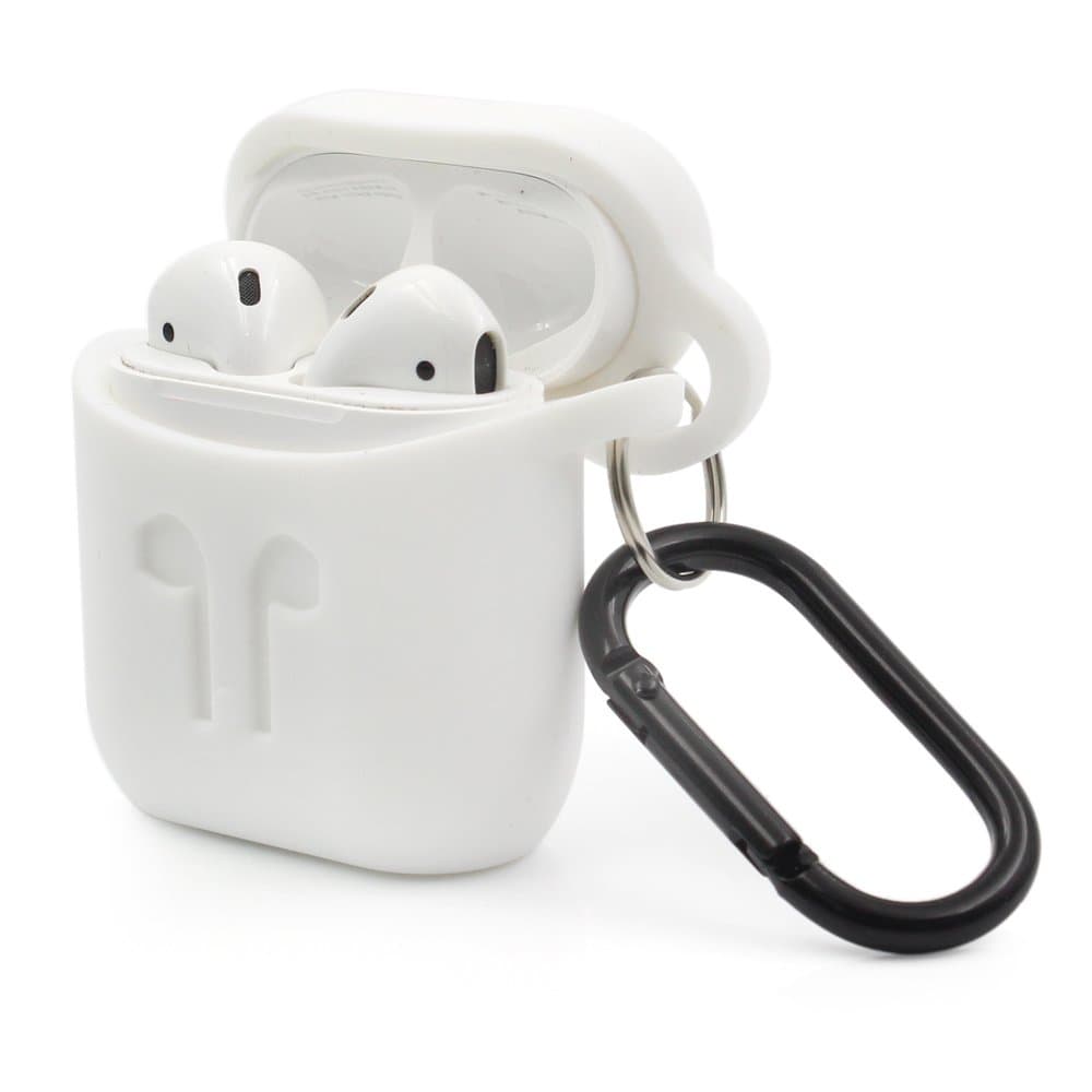 Airpods Slim Silicone Protection for Tactical Hard Protector Charging Case Cover Thin TPU Skin Apple Protective Accessories with Carabiner Hook Holster Detachable Key Holder Keychain (White)
