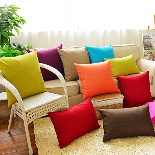 Huacel Solid Multiple Color Simple Linen Throw Pillow Cases Sofa Cushions Pillowcases Back Office Car Bedroom Cushions Pillow Covers 16x24 Inch (40x60cm) - Dark Red