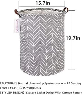 QUEENLALA Large Storage Basket,Laundry Hamper/Bathroom/Home Decor/Collapsible Round Storage Bin,Boys and Girls Hamper/Boxes/Clothing (Grey Wheat)