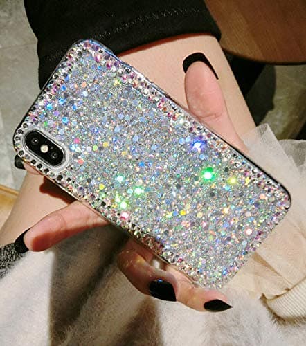 Accgoal for iPhone Xs Max Case,3D Glitter Girly Sparkle Bling Case Luxury Shiny Crystal Rhinestone Diamond Bumper Clear Protective Case Cover for iPhone Xs Max Clear (C-Silver)